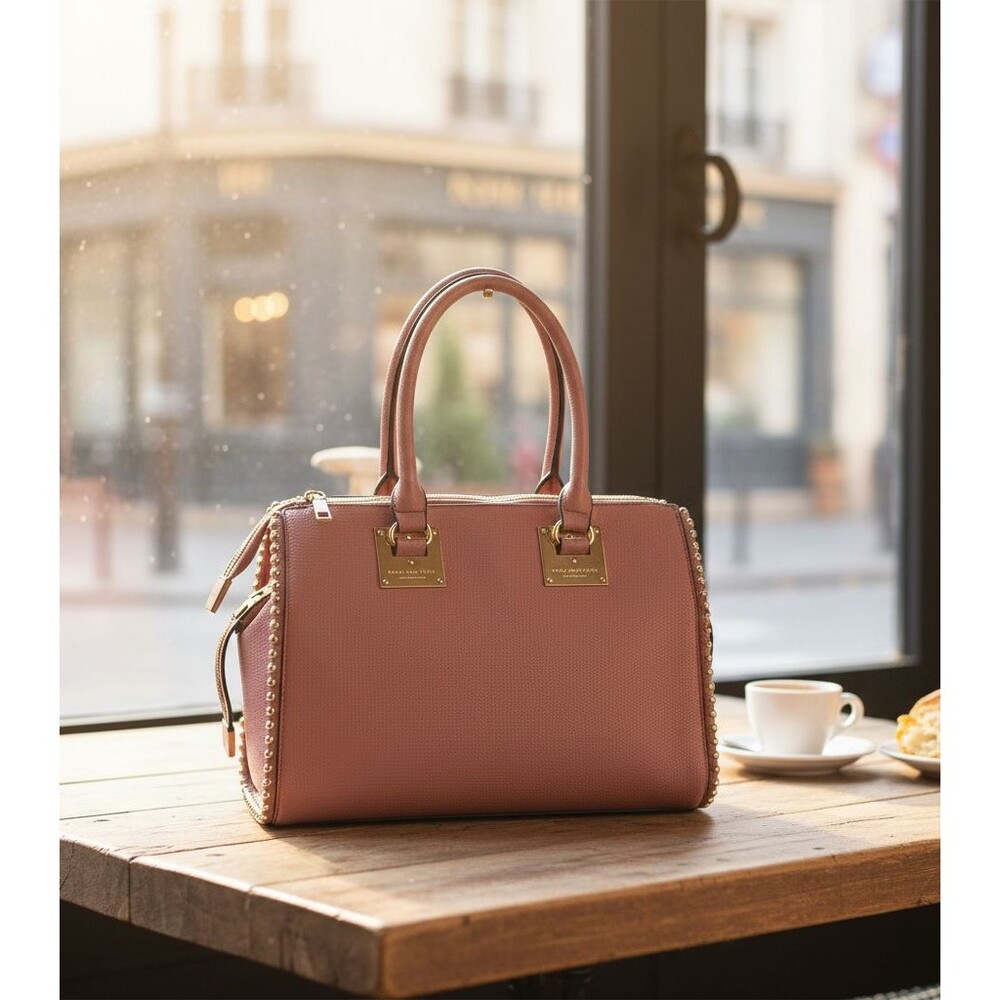 Marc New York Mauve Pink Satchel Gold Hardware Studded Zippers Pockets Purse